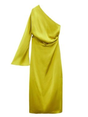 One-Shoulder Lime Green Satin Dress